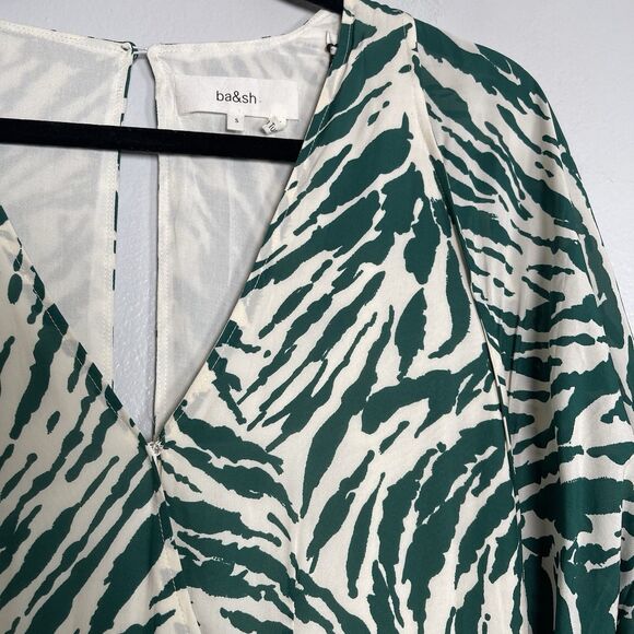 BA&SH Vee Wrap-effect Midi Lady Dress Size Small Green White NEW Animal Print - Picture 5 of 14